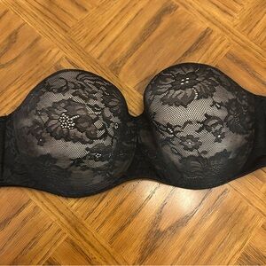 Victoria's Secret Black Lace Bra Body by Victoria Lined Multiway Strapless